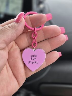 Pink Heart Keychain "cute but psycho" ♡ Hot Girl Travel Accessory, Keyholder
